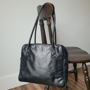 Classic Black Leather Shoulder Bag